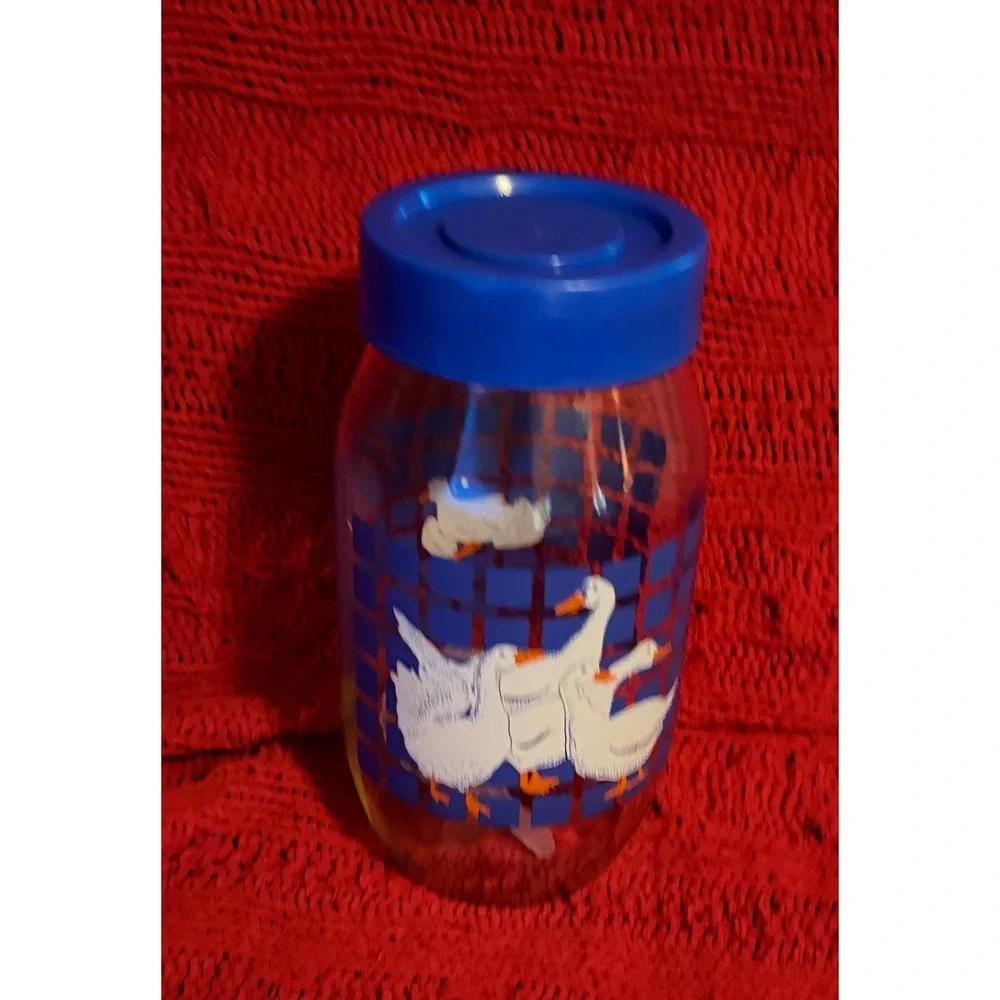 Vintage Carlton Glass 2L Goose Canister Jar with Blue Lid Made in USA